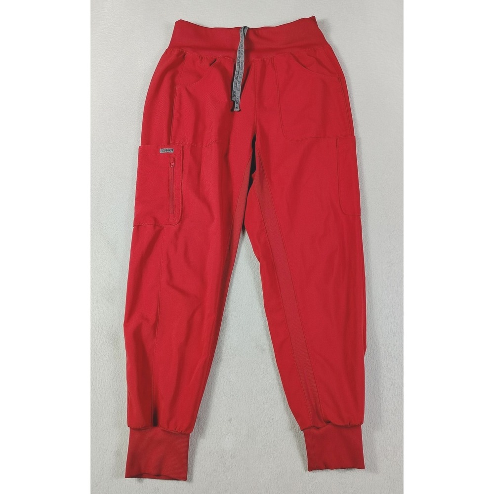 Landau Scrub Pants Womens Small Petite Red Jogger Cargo Pockets Medical Nurse ER